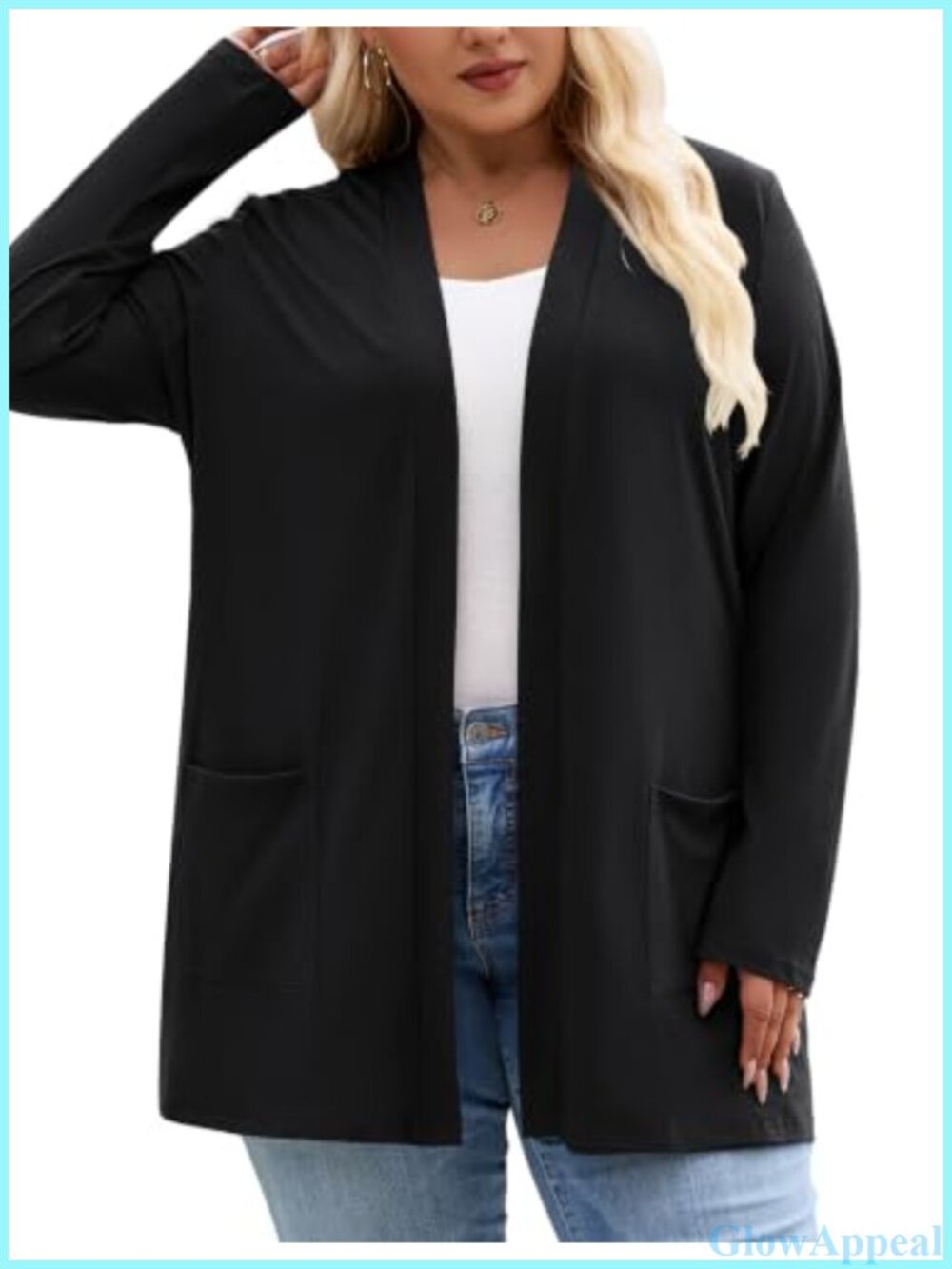 Plus Size Open Front Lightweight Cardigan Sweater Long Sleeve V-Neck